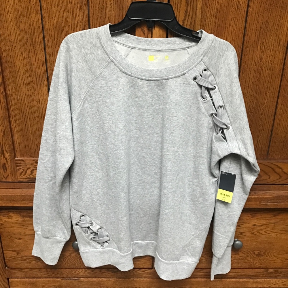 Gray Crewneck Sweatshirt With Lace Up Detail
